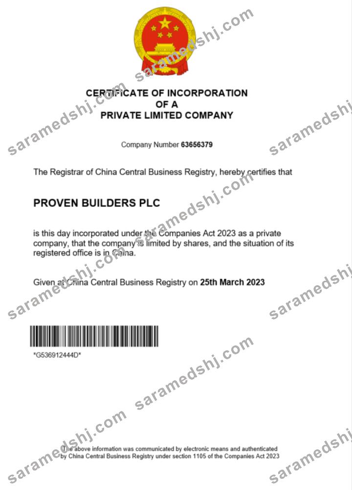 China certificate of registration Word and PDF template